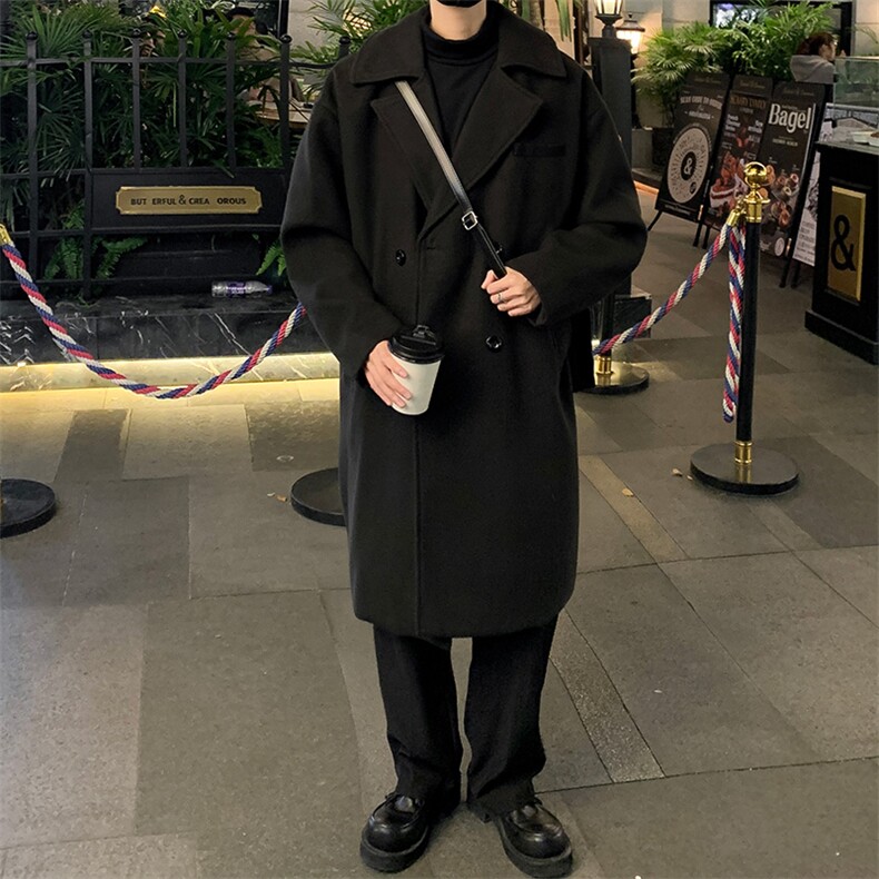 日式潮流毛呢大衣男中长款呢子风衣英伦雅痞男装外套 MN9571/P100图片