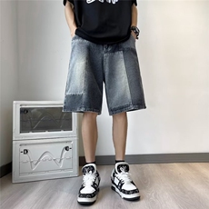 牛仔短裤男拼色高街帅气2026夏季新款ins宽松百搭五分裤RK453-P49，男装牛仔裤，星座412