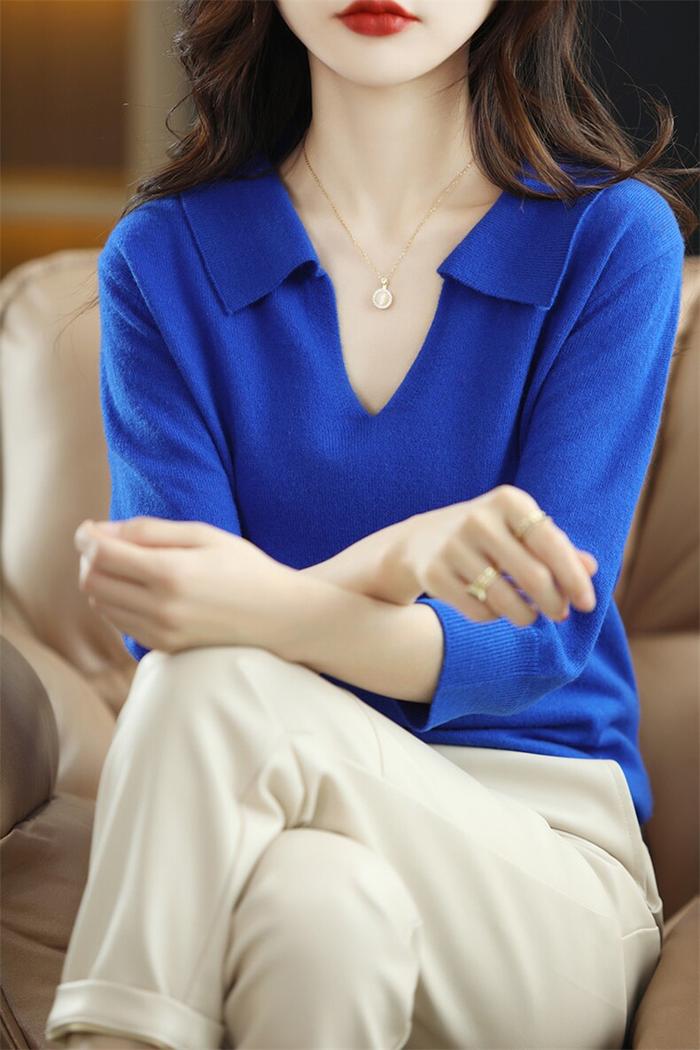 2024年秋季舒适亲肤柔软简约百搭时尚简约中袖打底羊毛衫,女装羊毛衫,牧雅羊绒