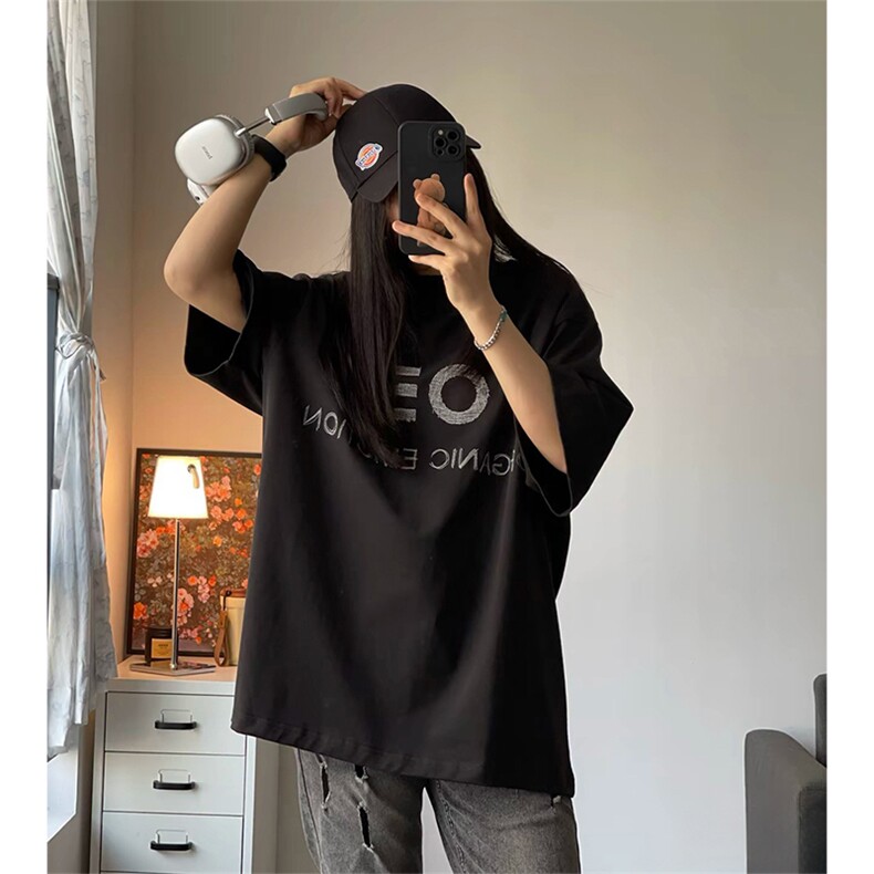 抖音得物 210克现货宽松纯棉美式潮牌印花落肩袖纯棉T恤AT21115图片