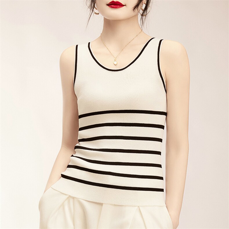 夏季天丝针织吊带背心女圆领内搭显瘦无袖上衣打底衫高弹冰丝短袖，女装背心吊带，挚尚羊绒