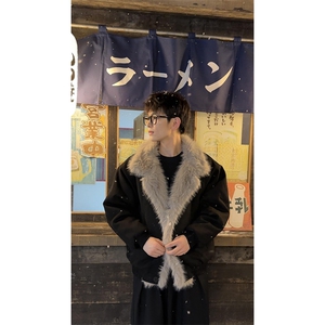 现货重磅硬挺boxy羽绒棉衣座山雕大毛毛领洗水麂皮棉服冬外套图片
