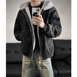 连帽座山雕pu皮棉服加绒皮毛领情侣装棉衣男装大码外套S529-特85图片