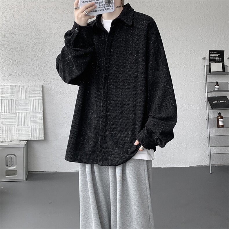 8XL-M人字纹小香风衬衫男生春秋衬衣宽松慵懒垂感外套CS29008P45,男装衬衫,电商B312