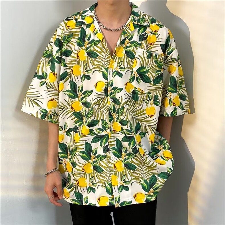 日系五分袖春夏季新款衬衫潮流慵懒男方领宽松型衬衫C1327P30,男装衬衫,星座1116-2
