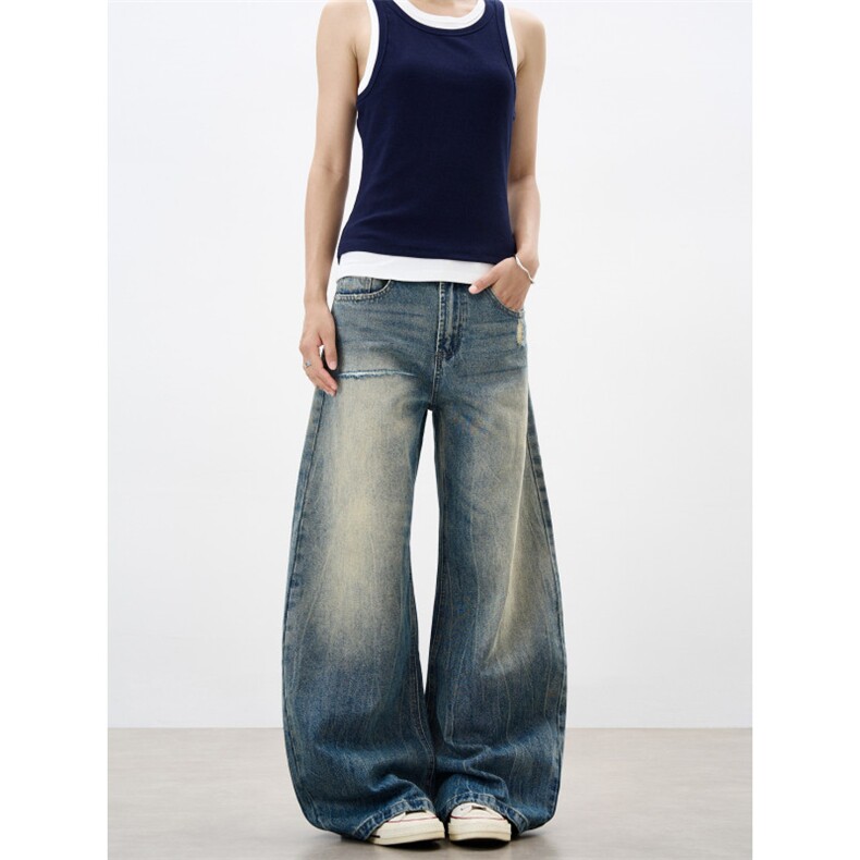 AK1883-P58水洗竹节纹宽松直筒休闲痞帅牛仔裤，女装休闲裤，星座617A-2
