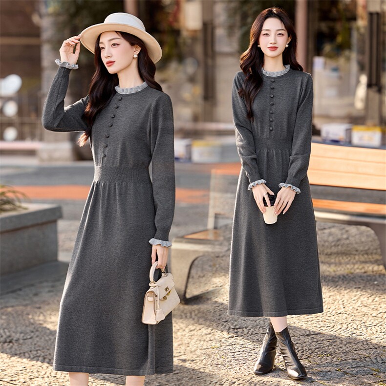 2025年冬季新款显瘦打底针织毛衣连衣裙，女装针织衫/毛衣，乐吉娜