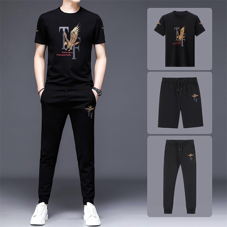 中老年运动套装男夏季三件套爸爸装夏装运动服时尚休闲商务男装图片