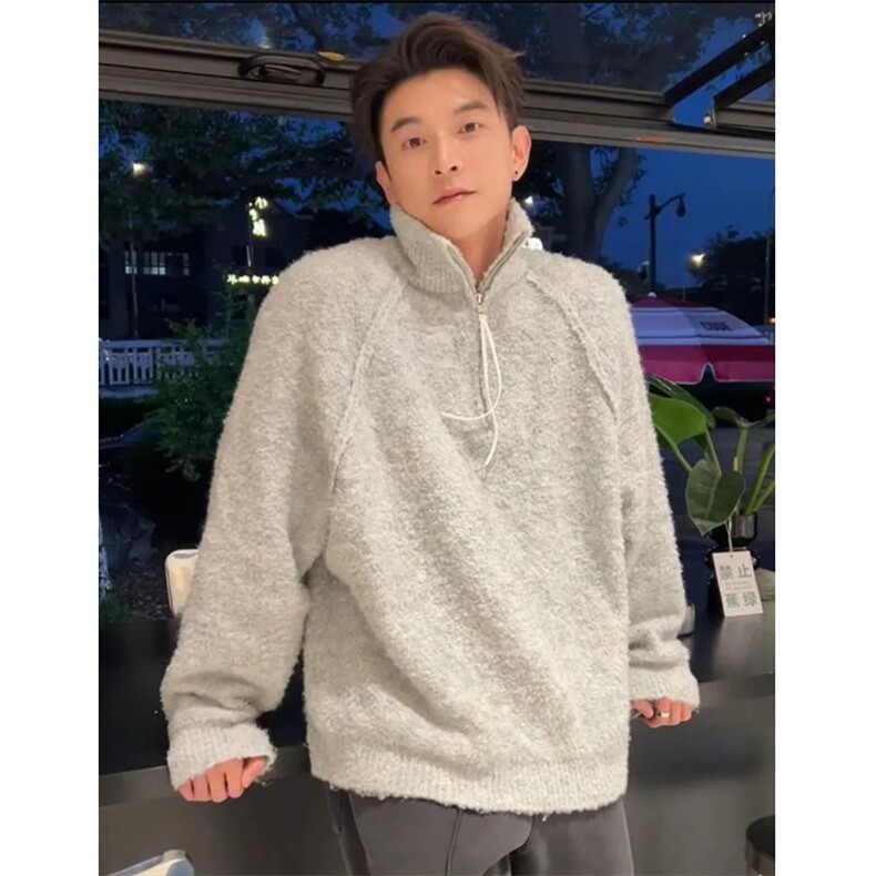现货高品质半拉链毛衣套头慵懒风针织衫宽松羊毛衫M8700-P55,男装针织衫/毛衣,星座1212
