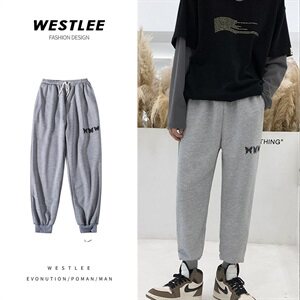 港风男休闲裤宽松印花束脚裤运动百搭卫裤N