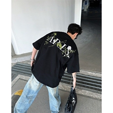 夏季新款t恤男纯棉花卉刺绣重磅上衣潮牌情侣短袖百搭宽松半袖，男装T恤，星座410-7