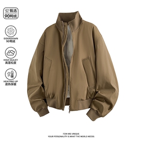 羽绒服90绒美式教练夹克冬季白鸭绒短款外套男5D1143-TP109不图片