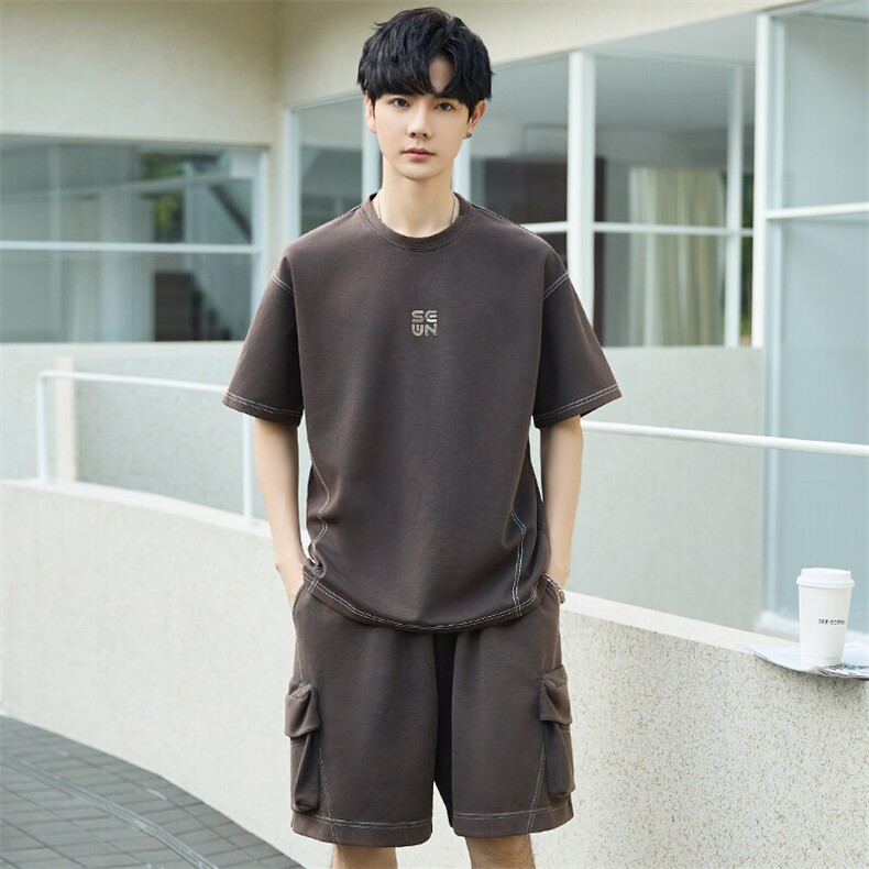 短袖T恤套装男25新款夏季休闲运动服搭配帅气短裤两件套3273-P70,男装休闲套装,电商A355（原A415）