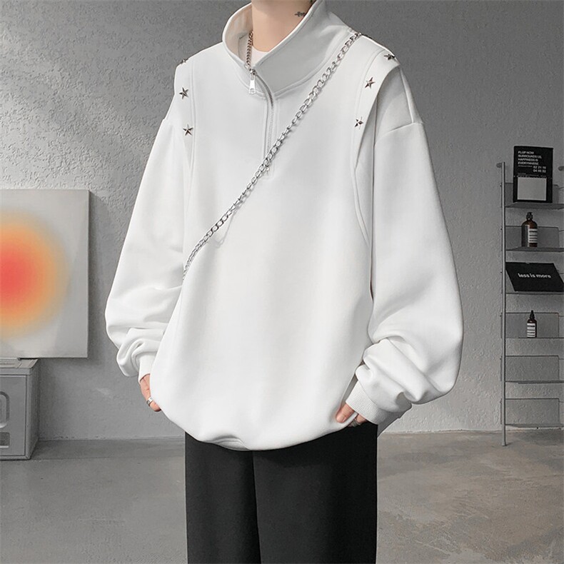 8XL-M星星铆钉半拉链卫衣大码重磅痞帅高街小众立领外套WY5109P58,男装卫衣,电商B238