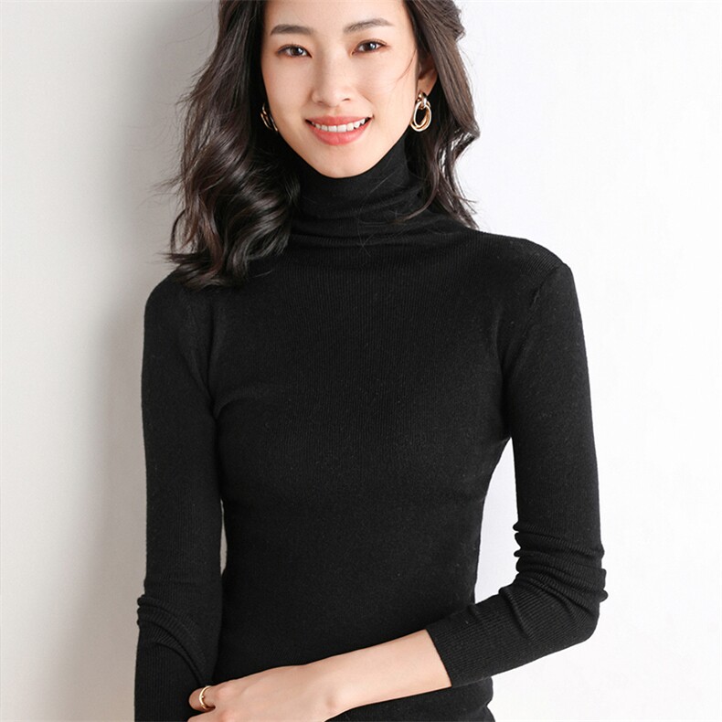 修身纯色高领毛衣女2024秋季新款时尚长袖针织衫,针织衫/毛衣,佳绒包芯纱店