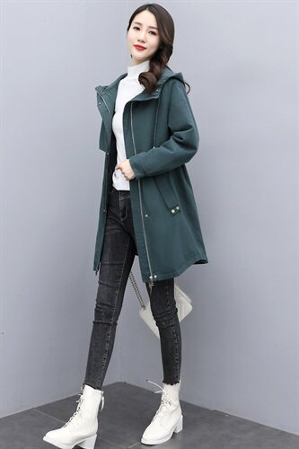 有现货2021冬季新款休闲时尚加绒加棉外套连帽中长款保暖棉服图片