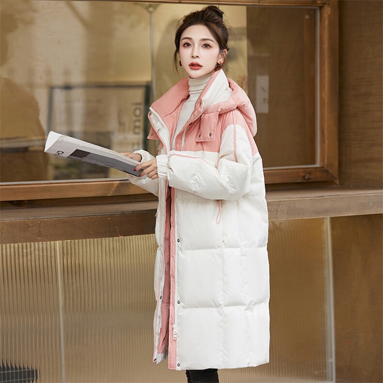 时尚拼色羽绒棉服女中长款冬季2024新款宽松休闲加厚棉衣棉袄外套,女装棉衣/棉服,雅佳俏