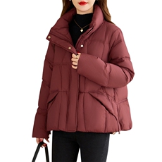 红色时尚立领保暖羽绒服女短款2025冬季新款休闲加厚90白鸭绒外套，女装羽绒服，余墨