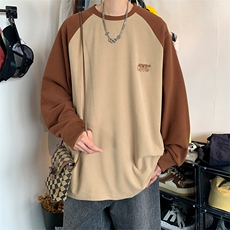 德绒刺绣DC5287-TP30控价48冬季男圆领撞色卫衣时尚长袖内搭T恤，男装卫衣，电商A102-1