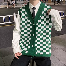 2023秋季新款针织开衫休闲百搭背心宽松棋盘格毛衣外搭M512-P42，男装背心/马甲，星座512-3