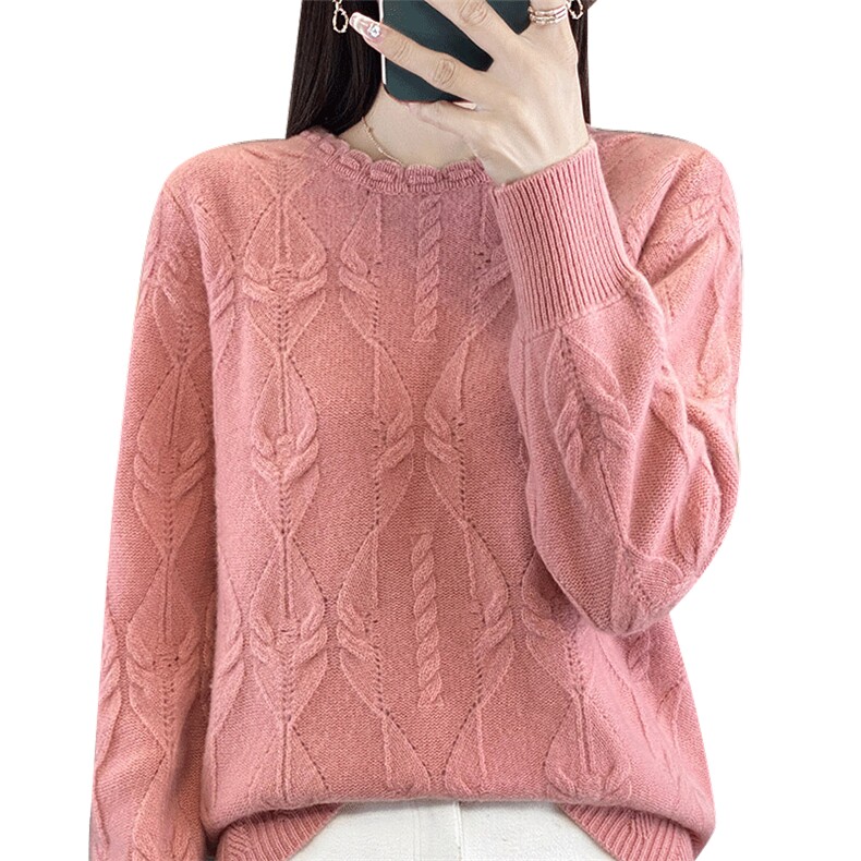 优雅女羊毛衫叶子花纹设计羊毛柔软贴肤百搭舒适保暖,女装羊毛衫,开创羊绒