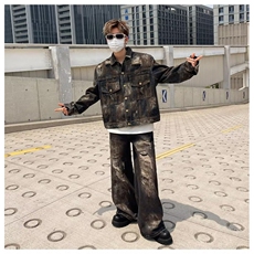 网络图现货美式复古潮牌新款刷漆做旧破洞牛仔长裤JC1096-P50，男装休闲裤，星座715-7