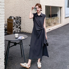 深灰色无袖衬衫连衣裙女夏季2025年新款韩系设计感绑带显瘦背心裙，女装连衣裙，2C081