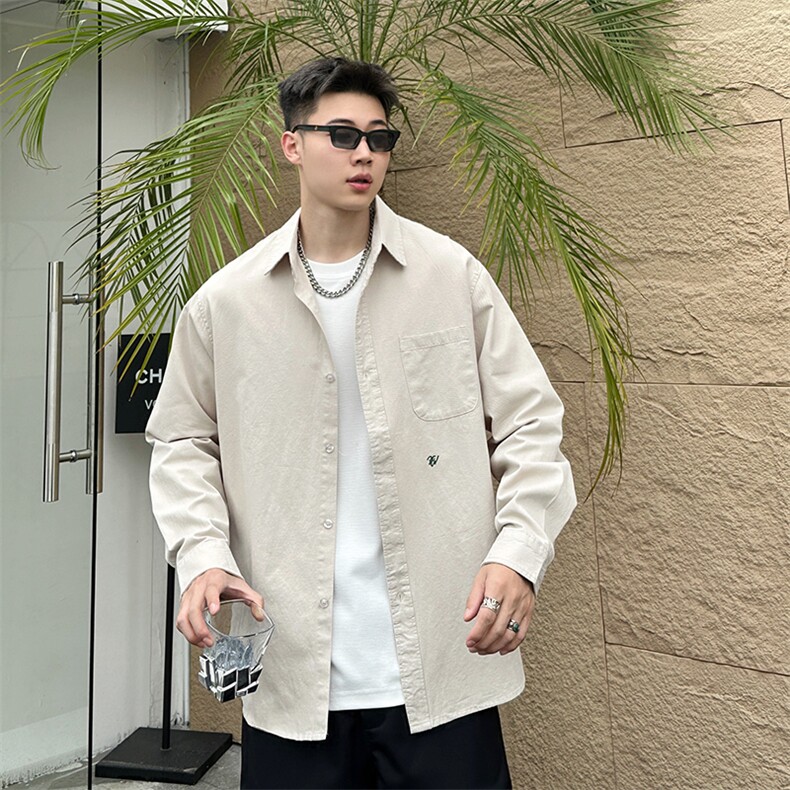 24春季纯色新款日系复古休闲衬衫917-125118P68,男装衬衫,星座917-1