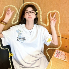 万针全刺绣解构设计260克重磅双纱纯棉高品质美式高街短袖T恤特35，男装T恤，电商A486