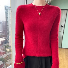 秋冬100%纯羊毛衫女半高领抽条修身针织毛衣百搭显瘦羊绒衫打底衫，女装羊毛衫，美轩羊绒