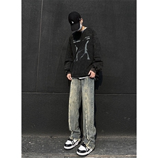 美式ins高街hiphop重工艺水洗毛边牛仔裤货号K712P65，男装牛仔裤，电商A063