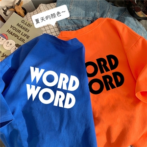 老200克纯棉字母克莱因蓝大码短袖T恤男港风平铺A430-1-WT89