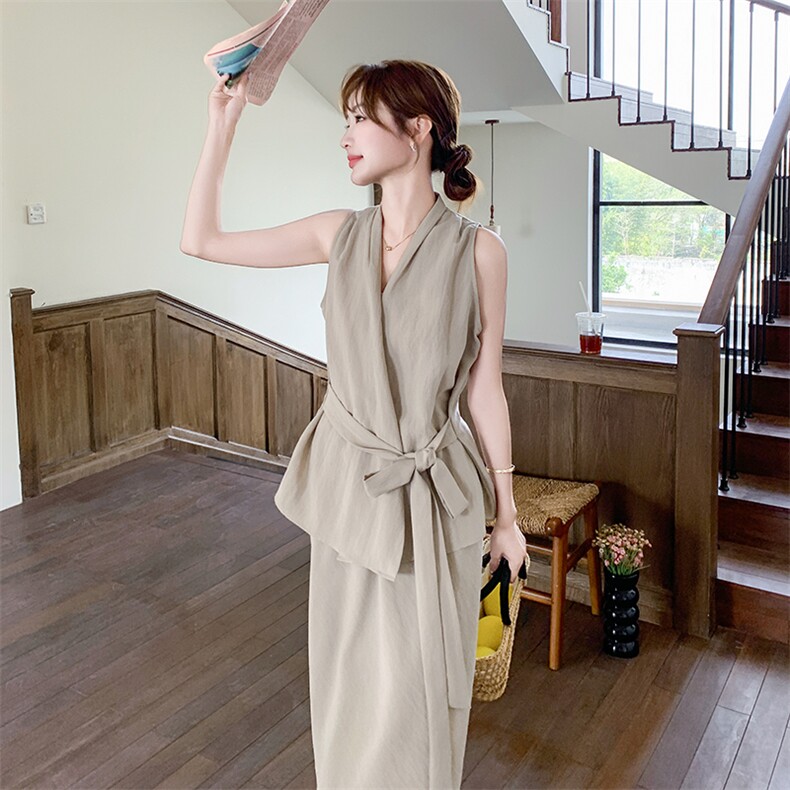 御姐轻熟风收腰马甲上衣半身裙套装两件套女夏韩里韩系穿搭一整套，女装套装/套裙，含赞