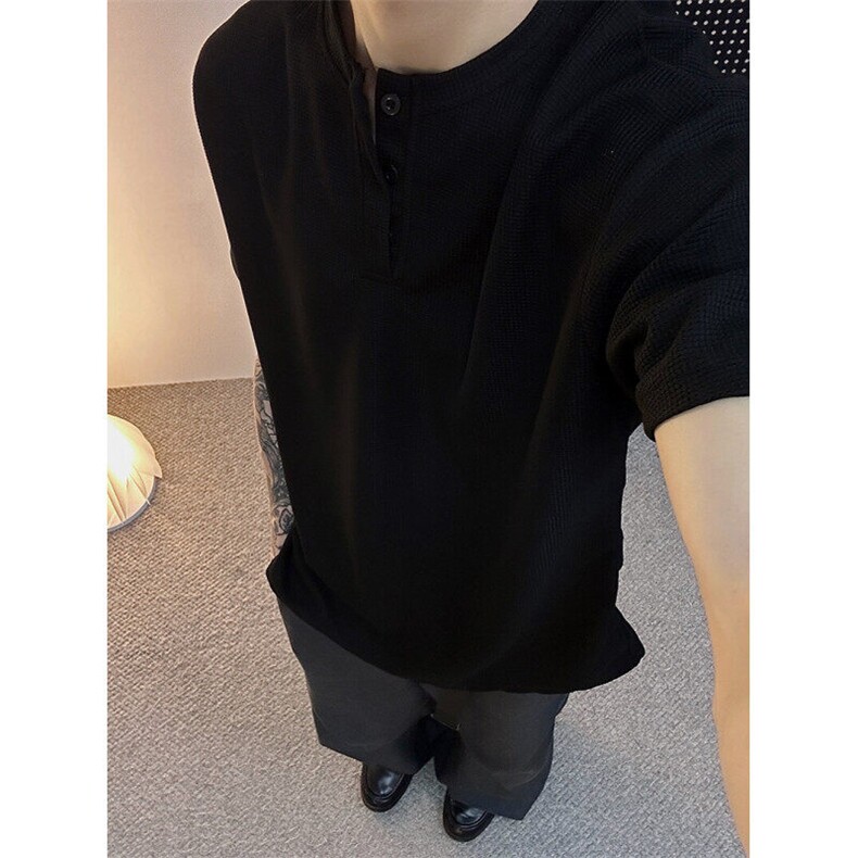 亨利领短袖T恤百搭宽松复古体恤衫休闲运动上衣310A-PL02-特批14，男装T恤，星座310A-4