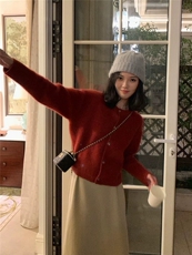 春秋韩版羊毛衫女开衫圆领短款宽松百搭打底衫毛衣，女装羊毛衫，恩泰羊绒