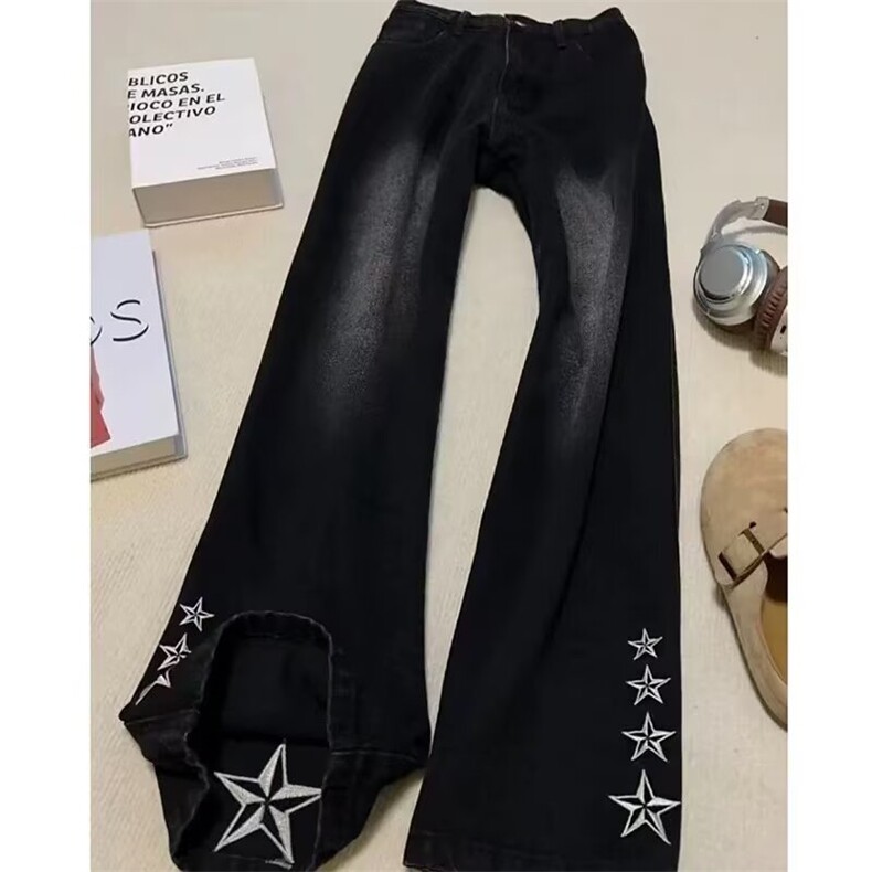 1506/Q60730/P54微喇春秋新款直筒显瘦星星重工刺绣坠感拖地长裤,男装休闲裤,星座1506
