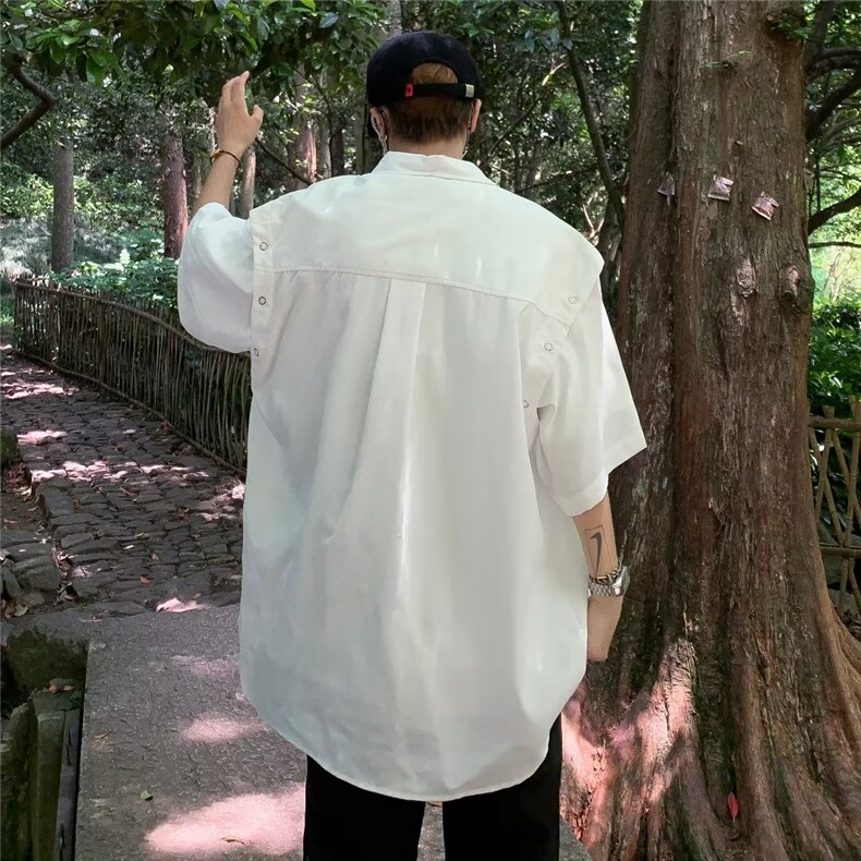 设计感可拆卸袖子黑色衬衫男女金属高级感百搭潮流衬衣-CS4514,男装衬衫,星座601-2