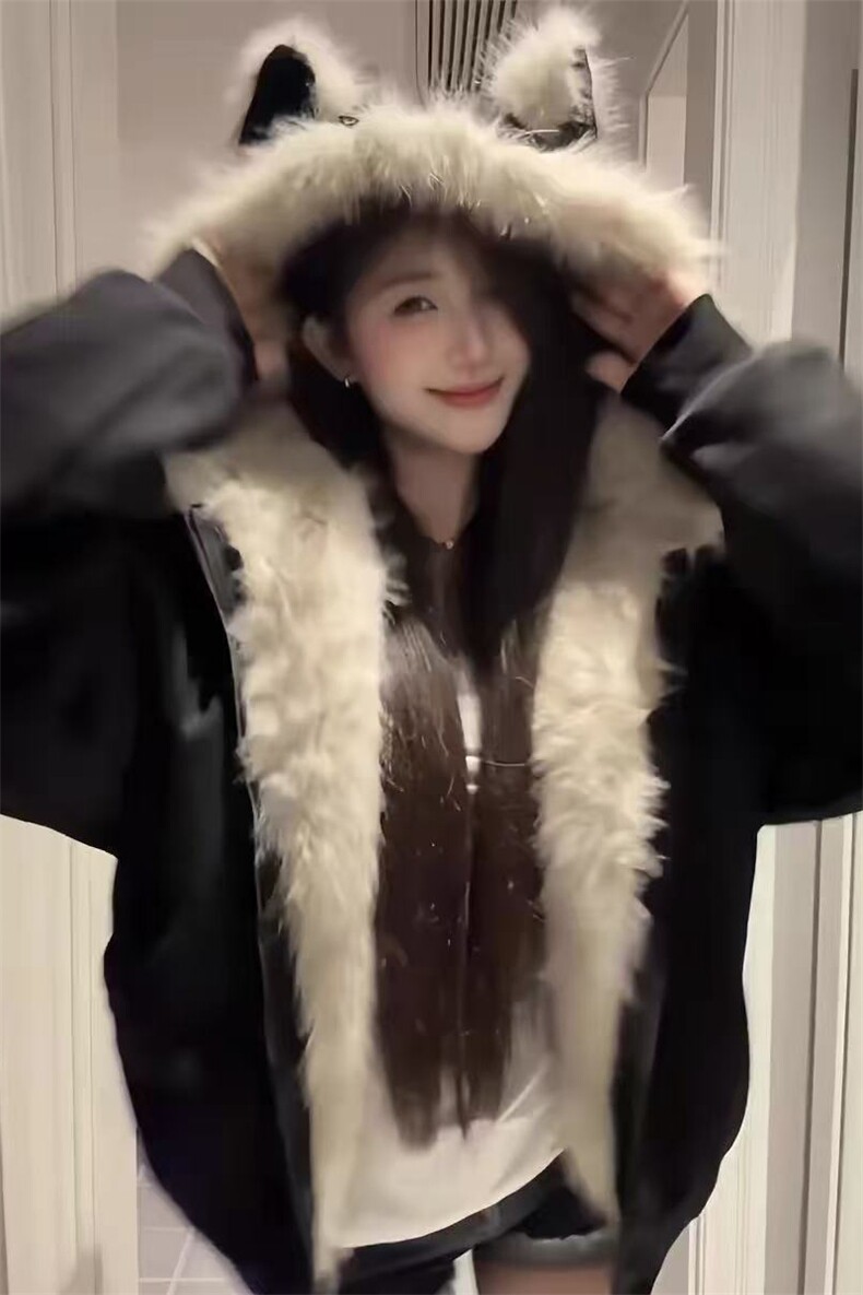 网图情侣装棉服外套男女鹿皮绒座山雕秋冬连帽猫耳朵-A2350P80,男装棉衣,电商B241