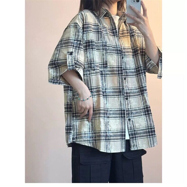 网络图现货藏青格子上衣衬衫复古长袖防晒开衫衬衣RCS352-P55,男装T恤,星座1005-4