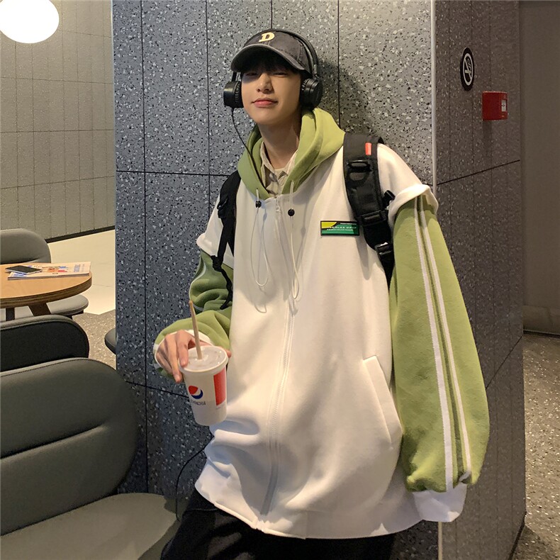 2024男休闲拼接假两件开衫连帽卫衣WY26/P78控98（加绒88控108）,男装卫衣,电商A148