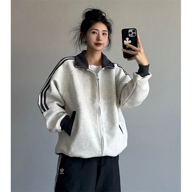 抖音得物高品质美式高街重磅结构设计拼接织带立领卫衣外套CM42,女装短外套,电商A486-1