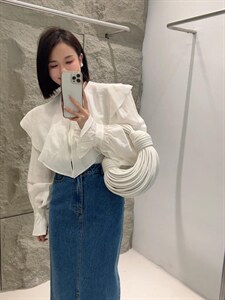 【DAVIDA】减龄翻领木耳边衬衣，其它，DAVIDA