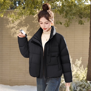DLM8657短款立领羽绒服女冬装韩版宽松90白鸭绒厚外套面包服A版图片
