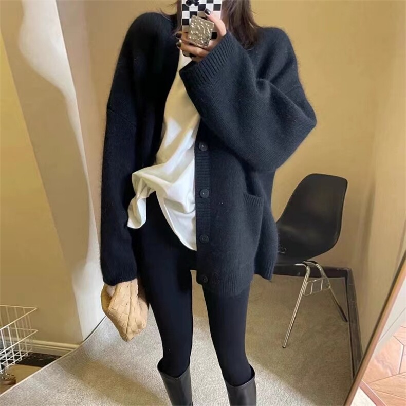 秋季新款舒适显瘦时尚百搭大口袋纯色针织开衫,女装羊毛衫,恒恩羊绒