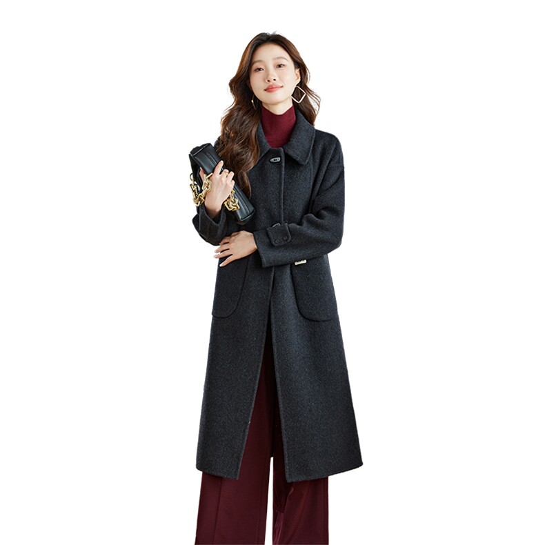 现货长毛高级感双面羊毛2025新款羊绒过膝羊毛大衣,女装毛呢外套,衣佳和