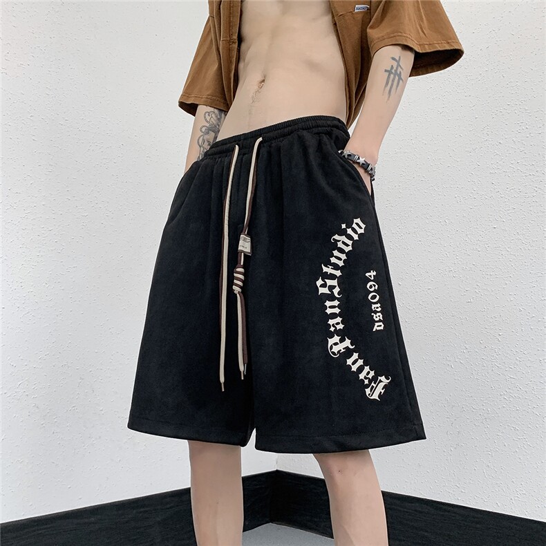 2026夏季休闲印花运动短裤男美式高街oversize DK/P35 黑色7图片