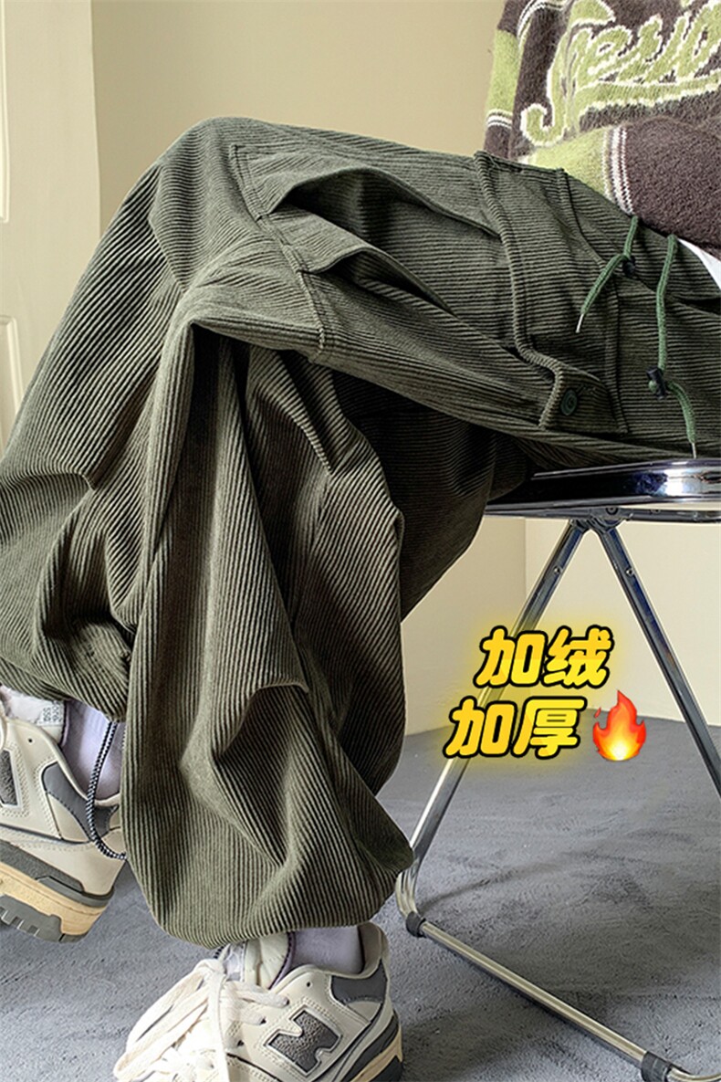 大口袋美式保暖加厚男灯芯绒阔腿直筒工装裤K23027J加绒-P80控118,男装棉衣,电商A001