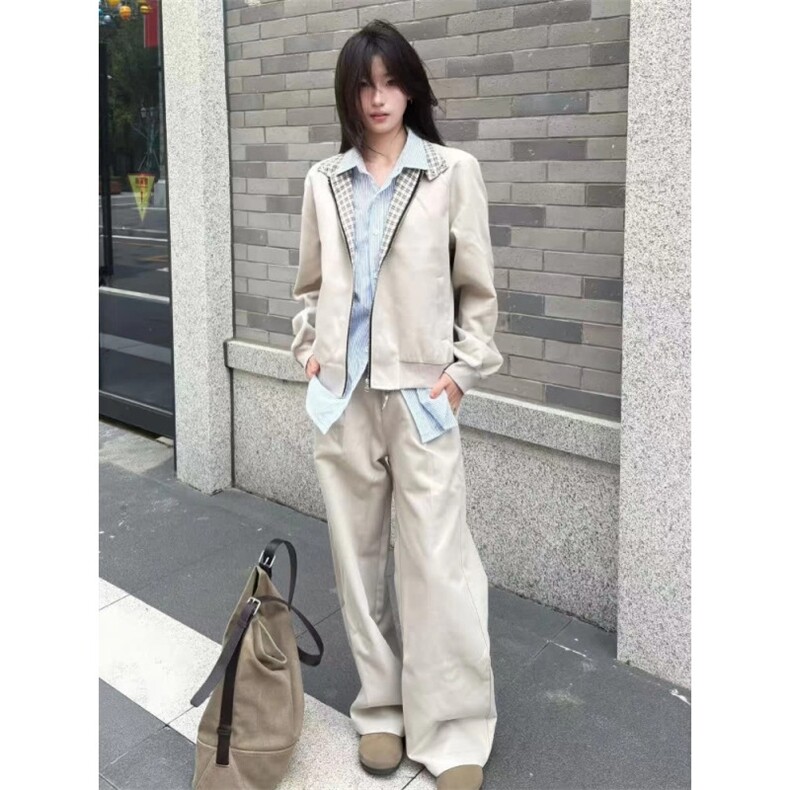气质时尚潮流原宿慵懒文艺简约新款美式复古拼接哈灵顿夹克外套图片
