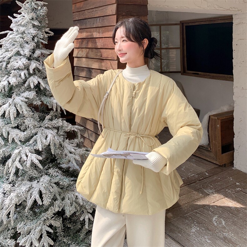 韩版圆领真毛领系带收腰羽绒服2C067-971-P298-K399,女装羽绒服,茵姿媚