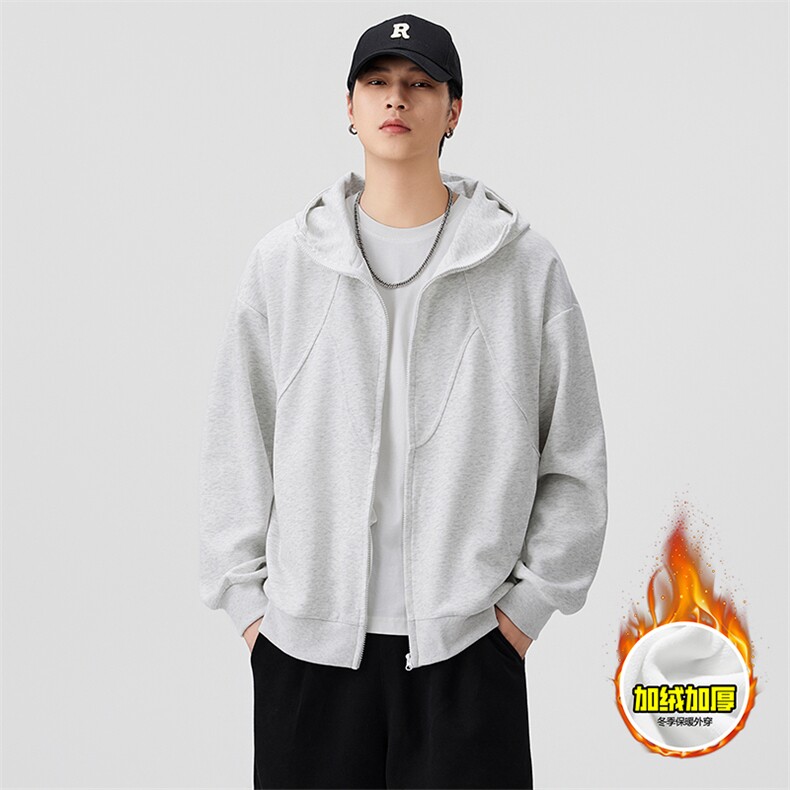 480G重磅加绒硬挺boxy男女秋冬美式高街结构高领卫衣开衫厚外套，女装短外套，电商A486-1